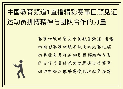 中国教育频道1直播精彩赛事回顾见证运动员拼搏精神与团队合作的力量
